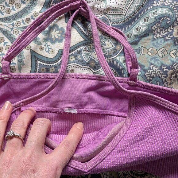 Alo Seamless Illusion Bralette in Electric Violet/Acid Lime - Picture 3 of 5